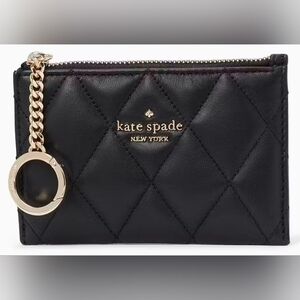 Kate Spade Black Quilted Card Pouch with Gold Chain